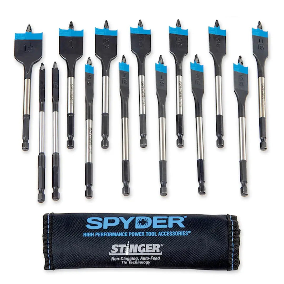 SPYDER 14 PC. Wood Boring Spade Drill Bit Set w/ Pouch