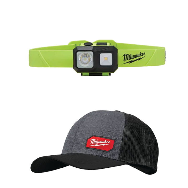 MILWAUKEE Intrinsically Safe C I, II, III / D 1 Spot/Flood Headlamp & FREE Gray GRIDIRON™ Snapback Trucker Hat