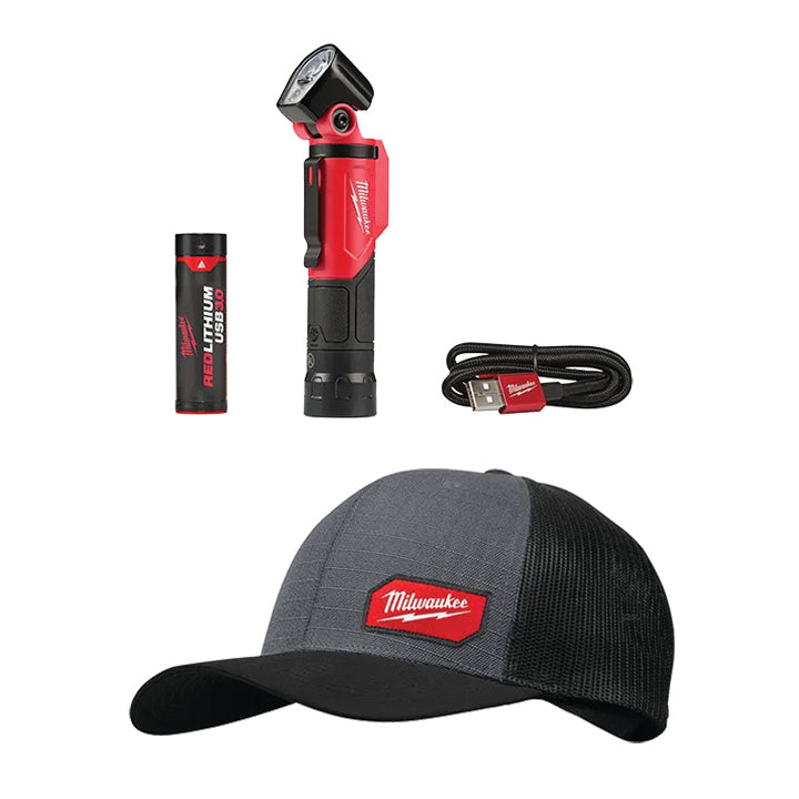 MILWAUKEE REDLITHIUM™ USB Pivoting Flashlight & FREE Gray GRIDIRON™ Snapback Trucker Hat