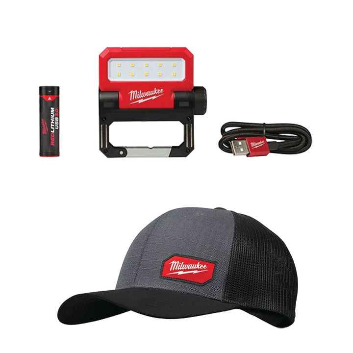 MILWAUKEE REDLITHIUM™ USB ROVER™ Pivoting Flood Light & FREE Gray GRIDIRON™ Snapback Trucker Hat