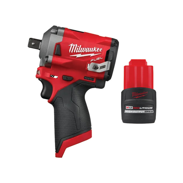 MILWAUKEE M12 FUEL™ 1/2” Stubby Impact Wrench w/ Pin Detent & FREE M12™ REDLITHIUM™ HIGH OUTPUT™ CP2.5 Battery