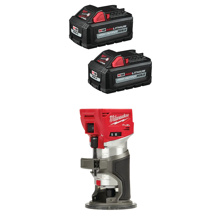 MILWAUKEE M18™ REDLITHIUM™ HIGH OUTPUT™ XC6.0 Battery (2 PACK) & FREE M18 FUEL™ Compact Router