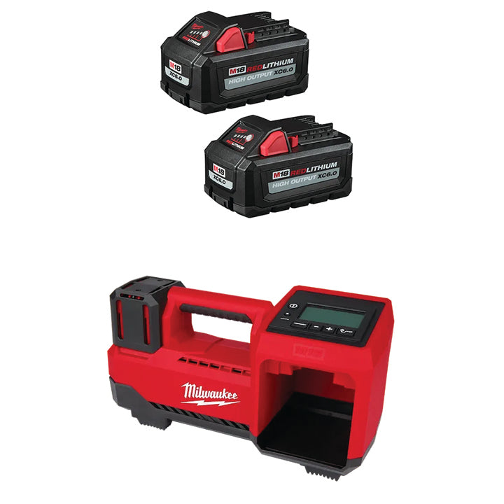 MILWAUKEE M18™ REDLITHIUM™ HIGH OUTPUT™ XC6.0 Battery (2 PACK) & FREE M18™ Tire Inflator
