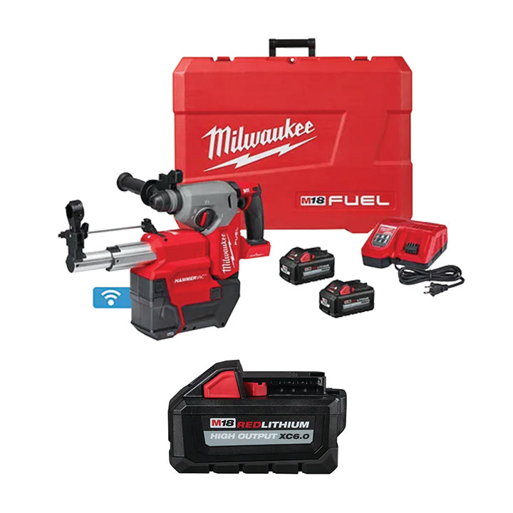 MILWAUKEE M18 FUEL™ 1" SDS PLUS Rotary Hammer w/ Dust Extractor Kit & FREE M18™ REDLITHIUM™ HIGH OUTPUT™ XC6.0 Battery