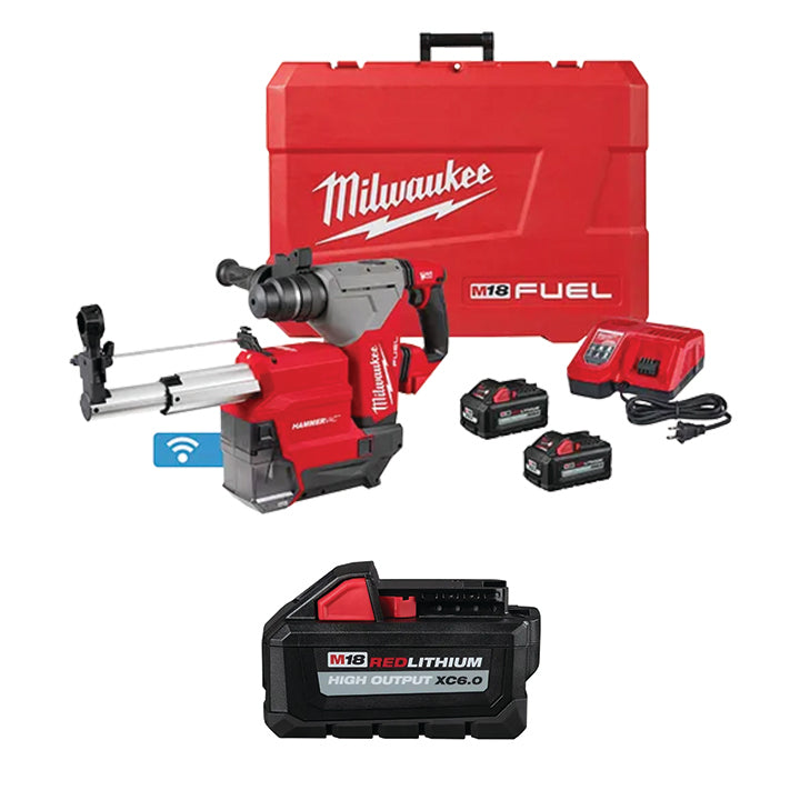 MILWAUKEE M18 FUEL™ 1-1/8" SDS PLUS Rotary Hammer w/ HAMMERVAC™ Dedicated Dust Extractor Kit & FREE M18™ REDLITHIUM™ HIGH OUTPUT™ XC6.0 Battery