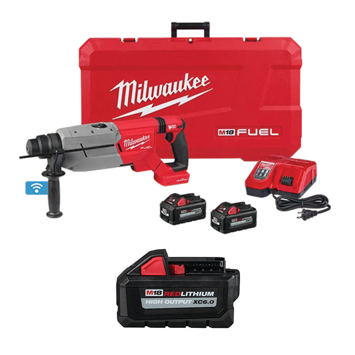 MILWAUKEE M18 FUEL™ 1-1/4” SDS PLUS D-Handle Rotary Hammer Kit & FREE M18™ REDLITHIUM™ HIGH OUTPUT™ XC6.0 Battery
