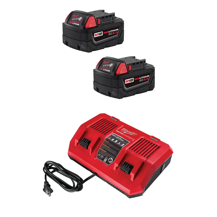 MILWAUKEE M18™ REDLITHIUM™ XC5.0 Battery (2 PACK) & FREE M18™ Dual Bay Simultaneous Rapid Charger