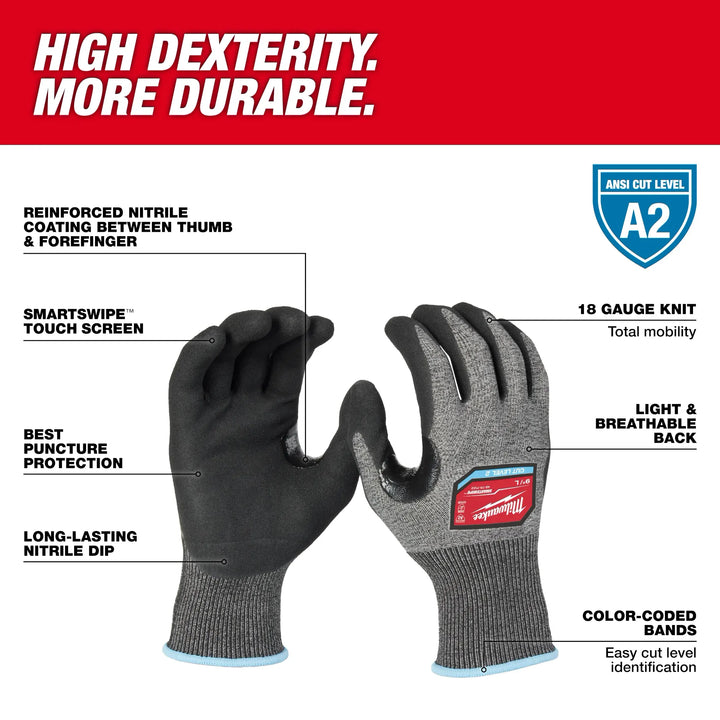 MILWAUKEE Cut Level 2 High-Dexterity Nitrile Dipped Gloves (6 PACK)