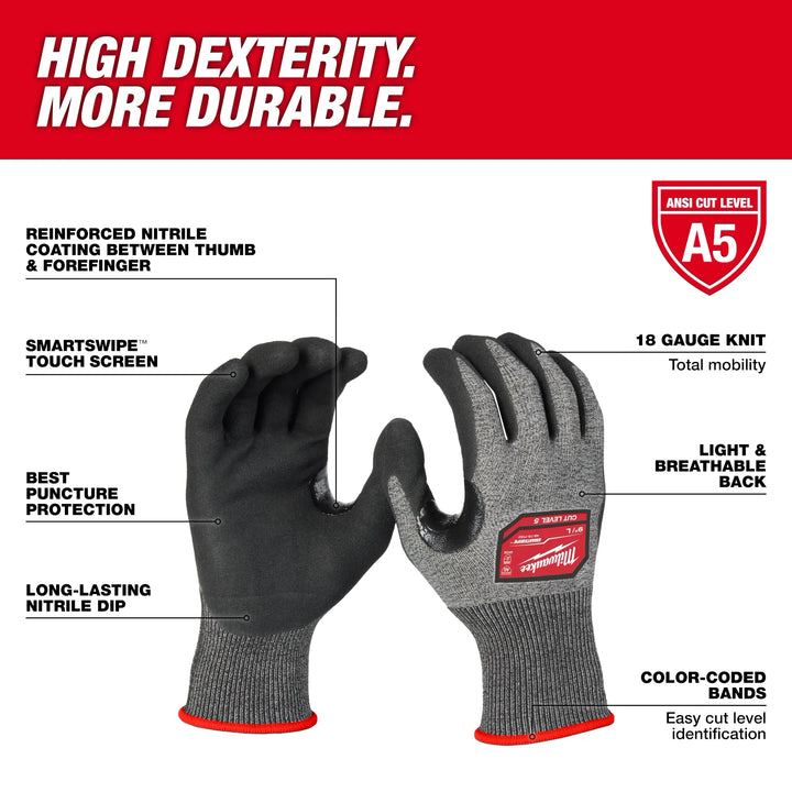 MILWAUKEE Cut Level 5 High-Dexterity Nitrile Dipped Gloves (6 PACK)