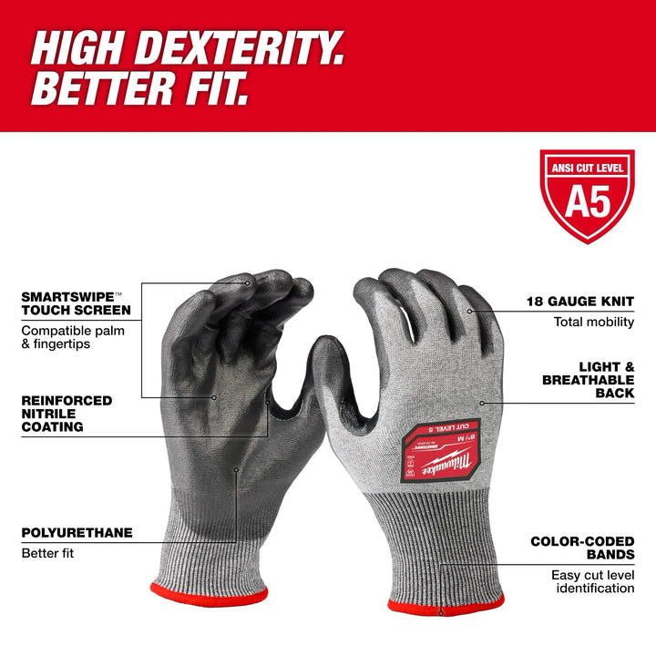 MILWAUKEE Cut Level 5 High-Dexterity Polyurethane Dipped Gloves (6 PACK)