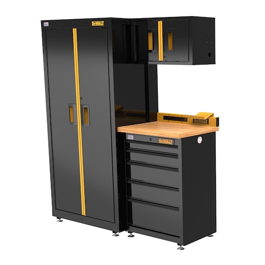 DEWALT 63" Wide, 4 PC. Welded Storage Suite w/ 5-Drawer Base Cabinet & Wood Top