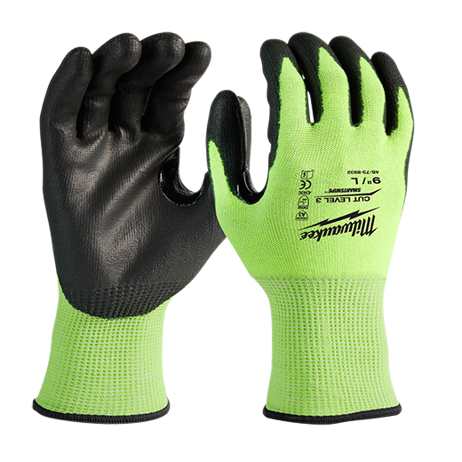 MILWAUKEE High Visibility Cut Level 3 Polyurethane Dipped Gloves