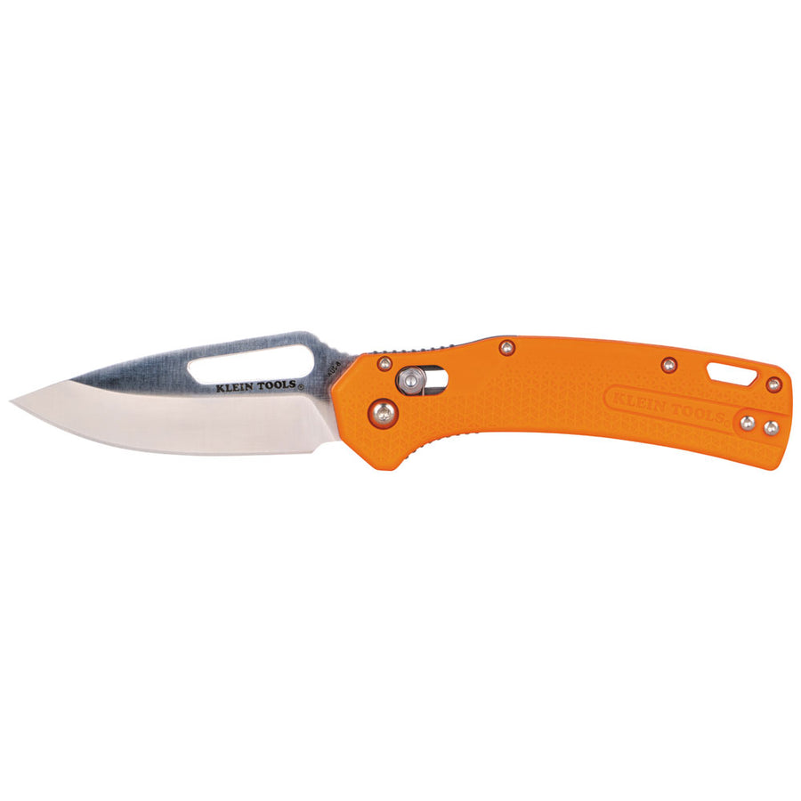 KLEIN TOOLS Drop Point Blade KTO Resurgence Fishing Knife w/ Orange Handle