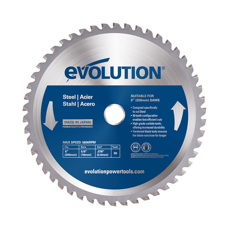 EVOLUTION 8" 50T, 5/8" Bore, Tungsten Carbide Tipped Mild Steel Cuttin