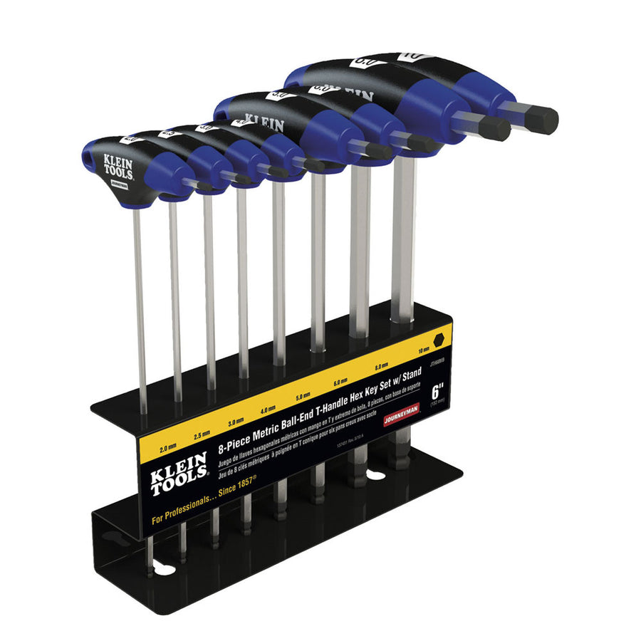 KLEIN TOOLS JOURNEYMAN™ 8 PC. 6" Metric Ball End T-Handle Hex Kit Set w/ Stand