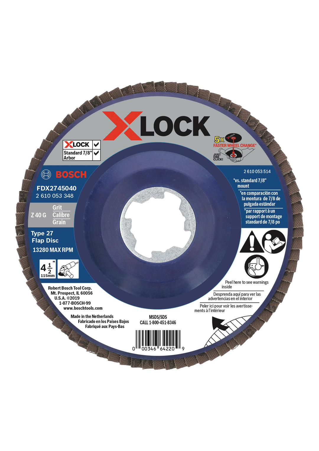 BOSCH 4-1/2" X-LOCK Arbor Type 27 40 Grit Flap Disc (10 PACK)