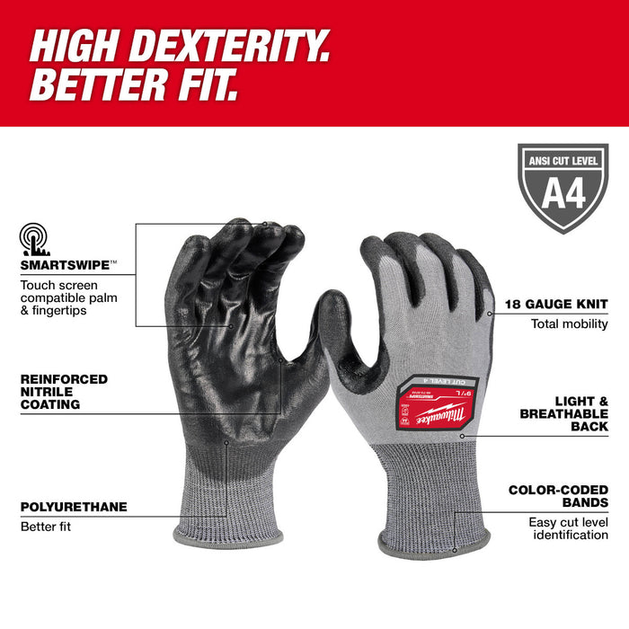 MILWAUKEE Cut Level 4 High-Dexterity Polyurethane Dipped Gloves