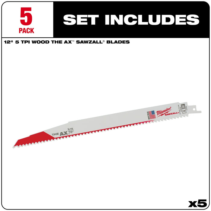MILWAUKEE 5 TPI THE AX™ Nail Embedded Wood SAWZALL® Blades