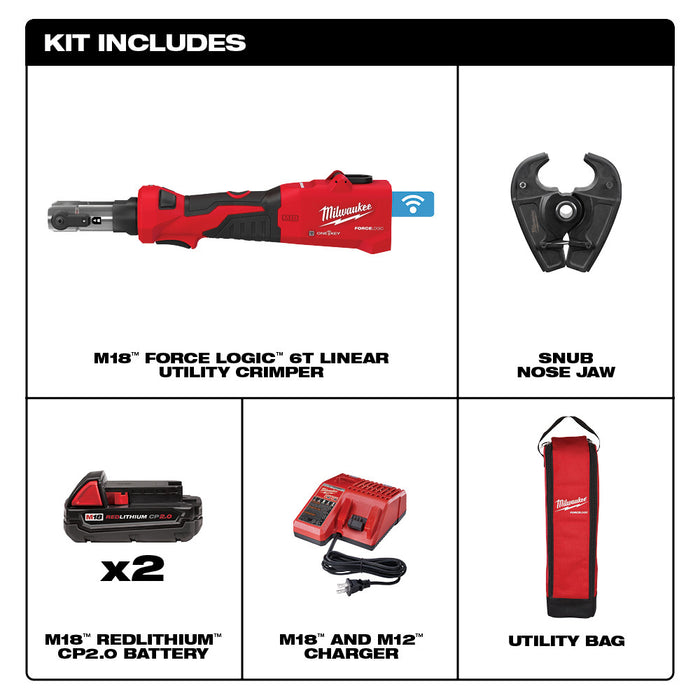 MILWAUKEE M18 FORCE LOGIC 6T Linear Utility Crimper Kit w/ Snub Nose Jaw