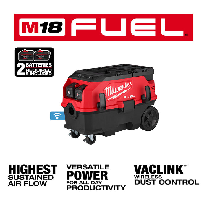 MILWAUKEE 0888-20HD M18 FUEL™ 9 Gallon Dual Battery Dust Extractor w/ PACKOUT™ Compatibility and VACLINK™ Kit