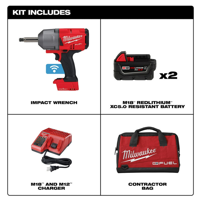 MILWAUKEE M18 FUEL™ 1/2” Ext. Anvil Controlled Torque Impact Wrench w/ ONE-KEY™ Kit