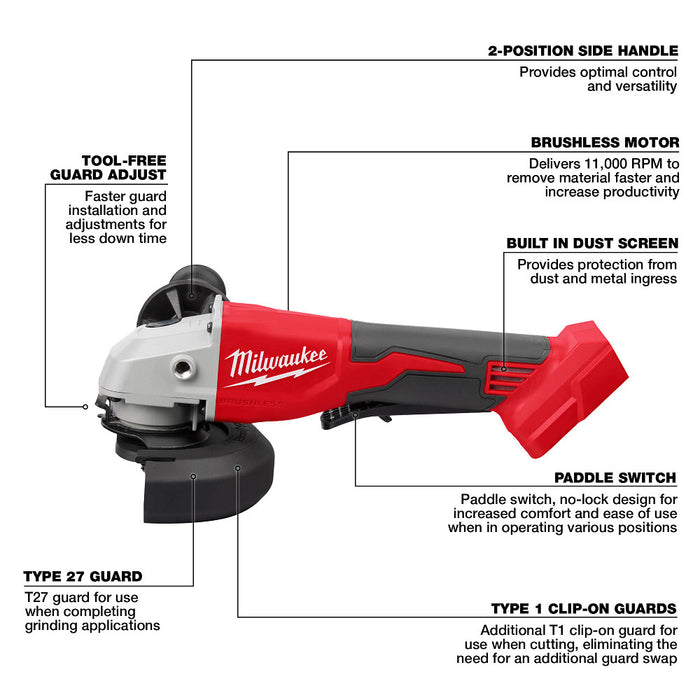 MILWAUKEE M18™ 4-1/2" / 5" Cut-Off Grinder w/ Paddle Switch (Tool Only)