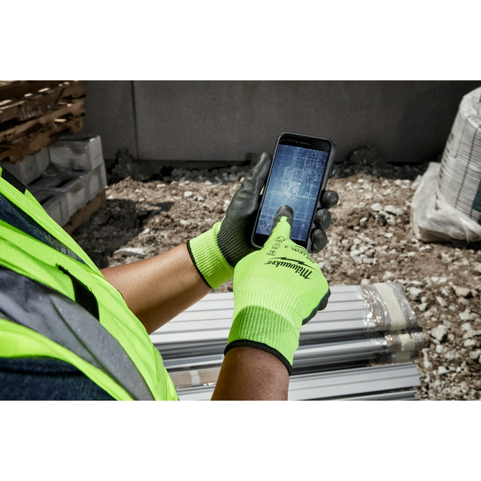 MILWAUKEE High Visibility Cut Level 3 Polyurethane Dipped Gloves