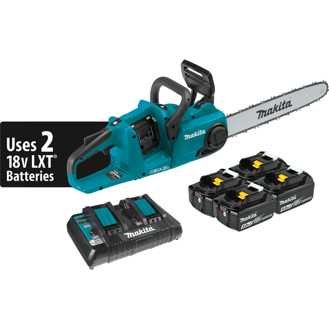 MAKITA 36V (18V X2) LXT® 16" Chain Saw Kit w/ 4 Batteries