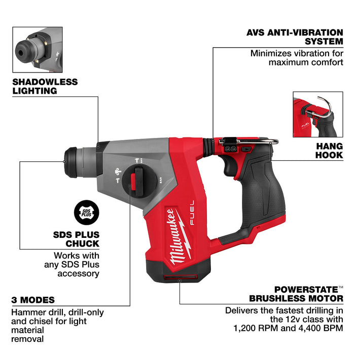MILWAUKEE M12 FUEL 5/8" SDS PLUS Rotary Hammer (Tool Only)