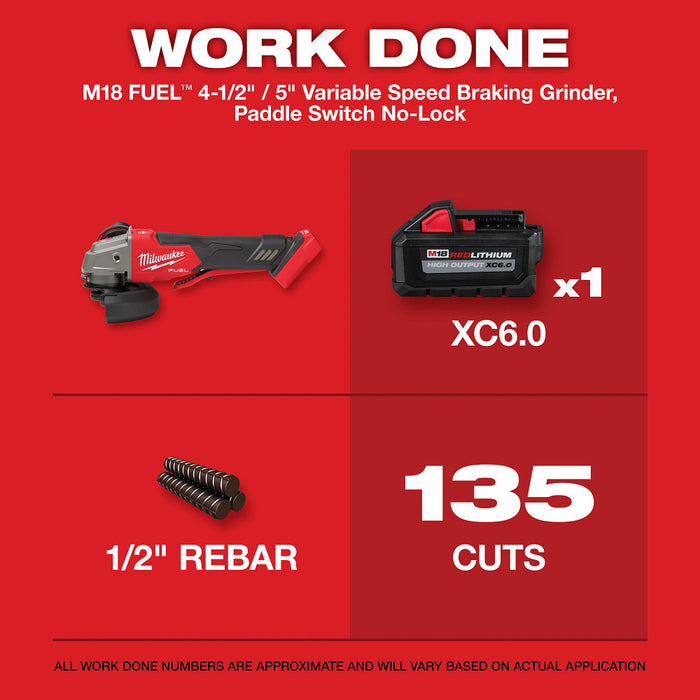 Amoladora con freno de velocidad variable MILWAUKEE M18 FUEL™ de 4-1/2" / 5" con interruptor sin bloqueo de paleta (solo herramienta)