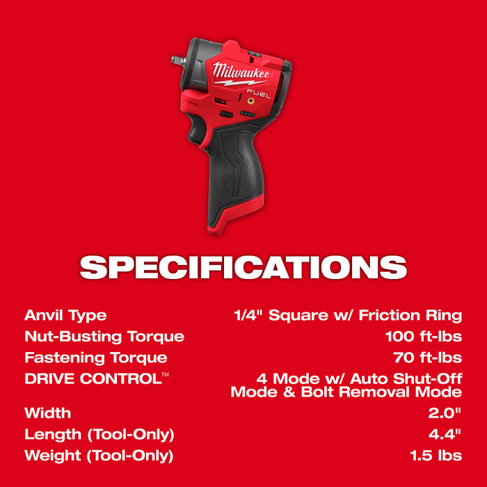 MILWAUKEE M12™ Kit de destornillador de impacto hexagonal de 1/4”