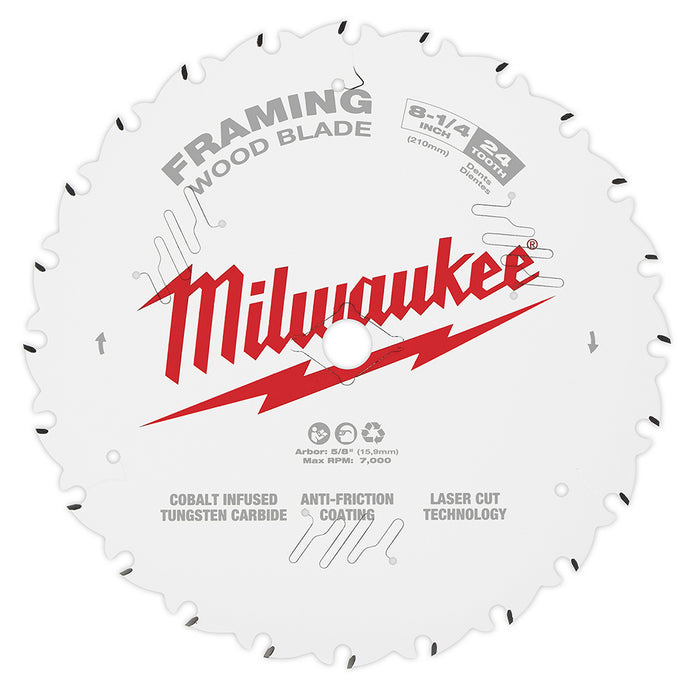 MILWAUKEE 8-1/4" 24T Circular Saw Wood Cutting Blade