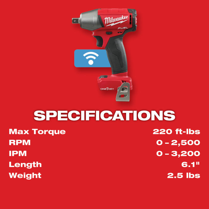 MILWAUKEE M18 FUEL™ con llave de impacto compacta ONE-KEY™ de 1/2" con pasador de retención (solo herramienta)