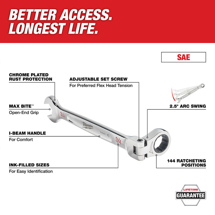MILWAUKEE Flex Head Ratcheting Combination Wrench - SAE