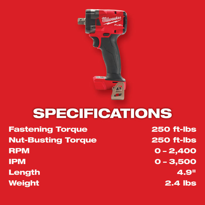 MILWAUKEE M18 FUEL™ 1/2" Compact Impact Wrench w/ Pin Detent (Tool Only)