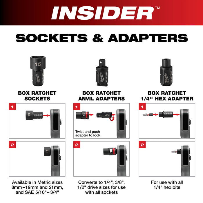 MILWAUKEE INSIDER Box Ratchet 3/8" Anvil Adapter