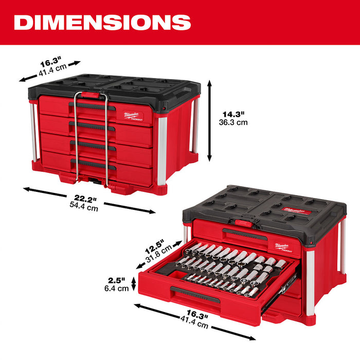 Milwaukee Metric and SAE Combination Wrench Set with PACKOUT 4 Drawer Tool Box, 60 Pieces 48-22-9492