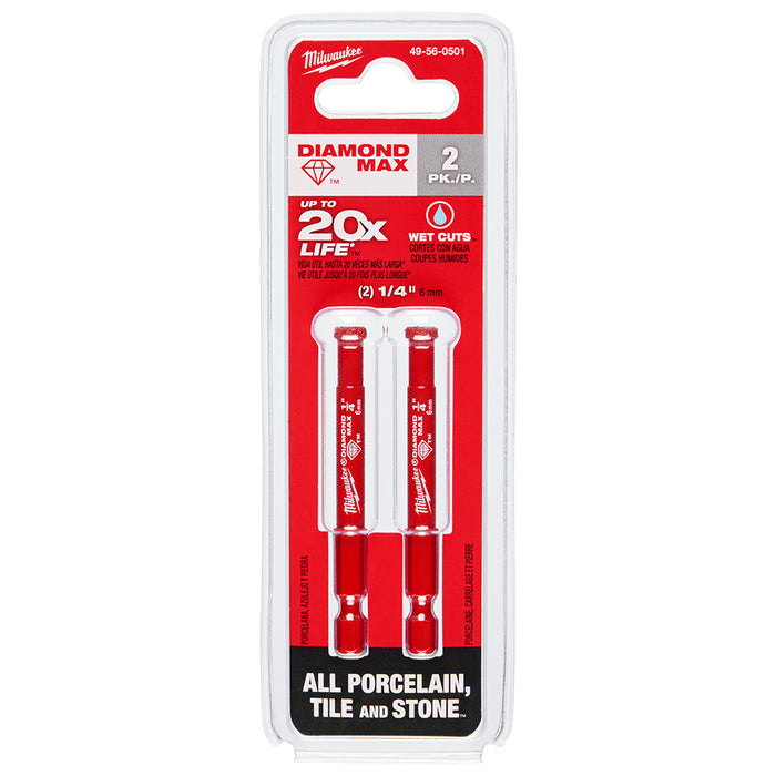 Sierra perforadora con grano de diamante de 1/4" MILWAUKEE DIAMOND MAX™ (PAQUETE DE 2)