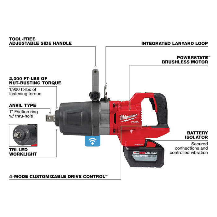 MILWAUKEE M18 FUEL™ Llave de impacto de alto torque con mango en D de 1" con kit ONE-KEY™