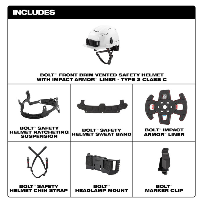 MILWAUKEE BOLT™ Front Brim Safety Helmet w/ IMPACT ARMOR™ Liner