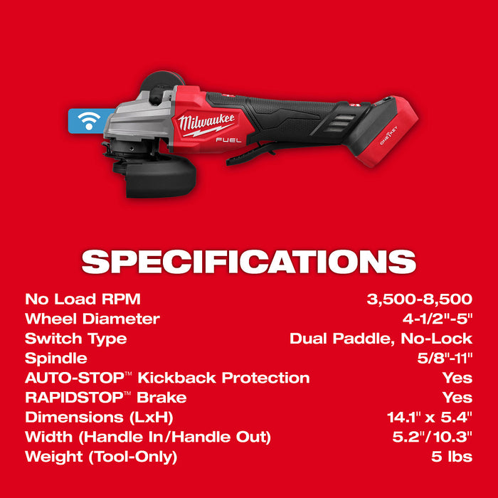 MILWAUKEE M18 FUEL™ 4-1/2" / 5" Dual-Trigger Braking Grinder (Tool Only)