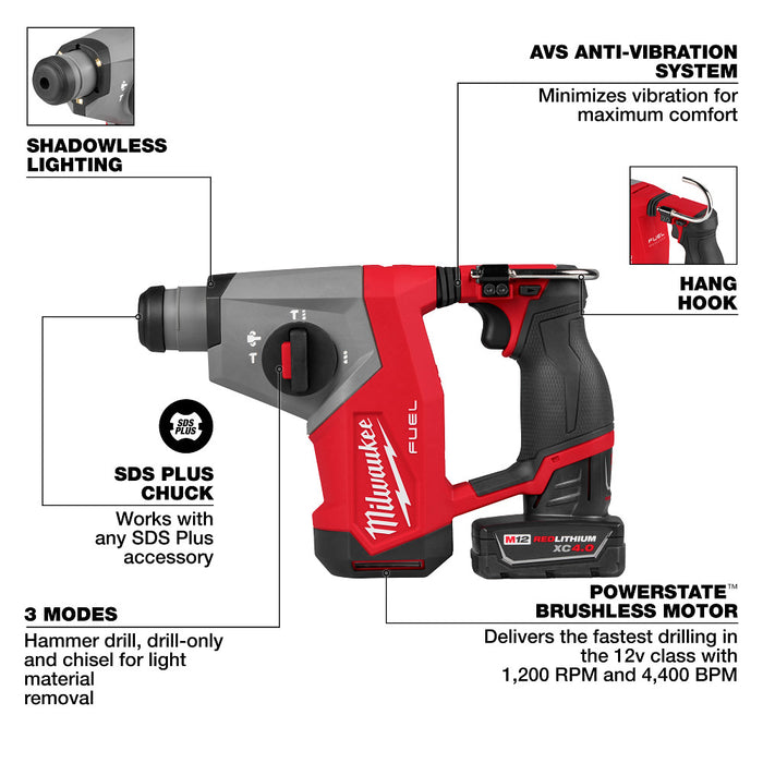 MILWAUKEE M12 FUEL 5/8" SDS PLUS Rotary Hammer Kit