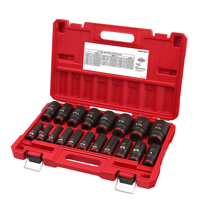 MILWAUKEE 19PC SHOCKWAVE Impact Duty 1/2" Drive SAE Deep 6 Point Socket Set