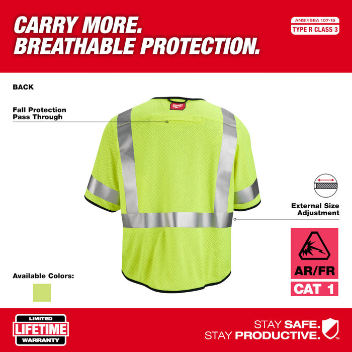 MILWAUKEE AR/FR Cat. 1 Class 3 High Visibility Yellow Mesh Safety Vest