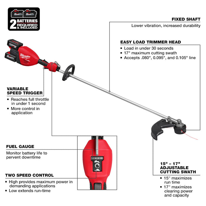 Kit de recortadora de hilo con batería dual MILWAUKEE M18 FUEL™ de 17"