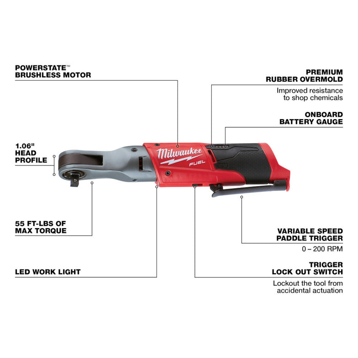 Trinquete MILWAUKEE M12™ FUEL™ de 3/8" (solo herramienta)