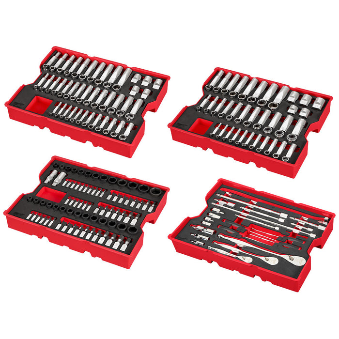 Milwaukee 242pc. 1/4”, 3/8”, & 1/2” Drive Metric & SAE Ratchet & Socket Set with Trays for PACKOUT™ Drawers 48-22-9490