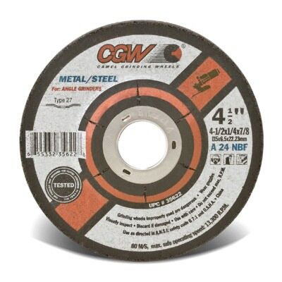 Camel Grinding Wheel 5" x 1/4" x 7/8" Type 27 Depressed Center Grinding Wheel, A24-N-BF Aluminum Oxide