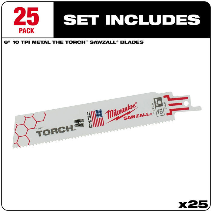 MILWAUKEE 10 TPI TORCH™ Metal SAWZALL® Blade For Schedule 80 Pipe & Rebar (25 PACK)