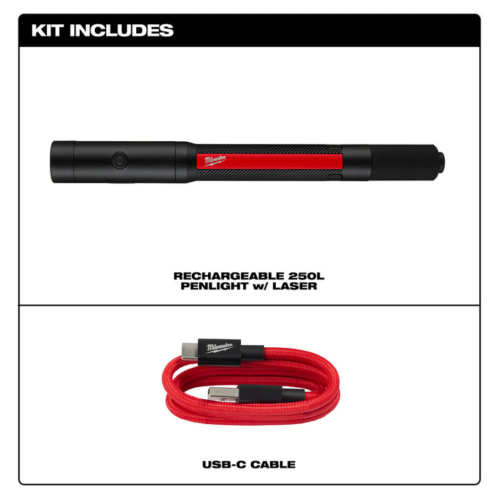 MILWAUKEE Rechargeable 250L Penlight w/ Laser